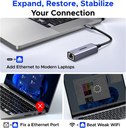 UGREEN USB C to Ethernet Adapter, Plug and Play 1Gbps Aluminum Adapter