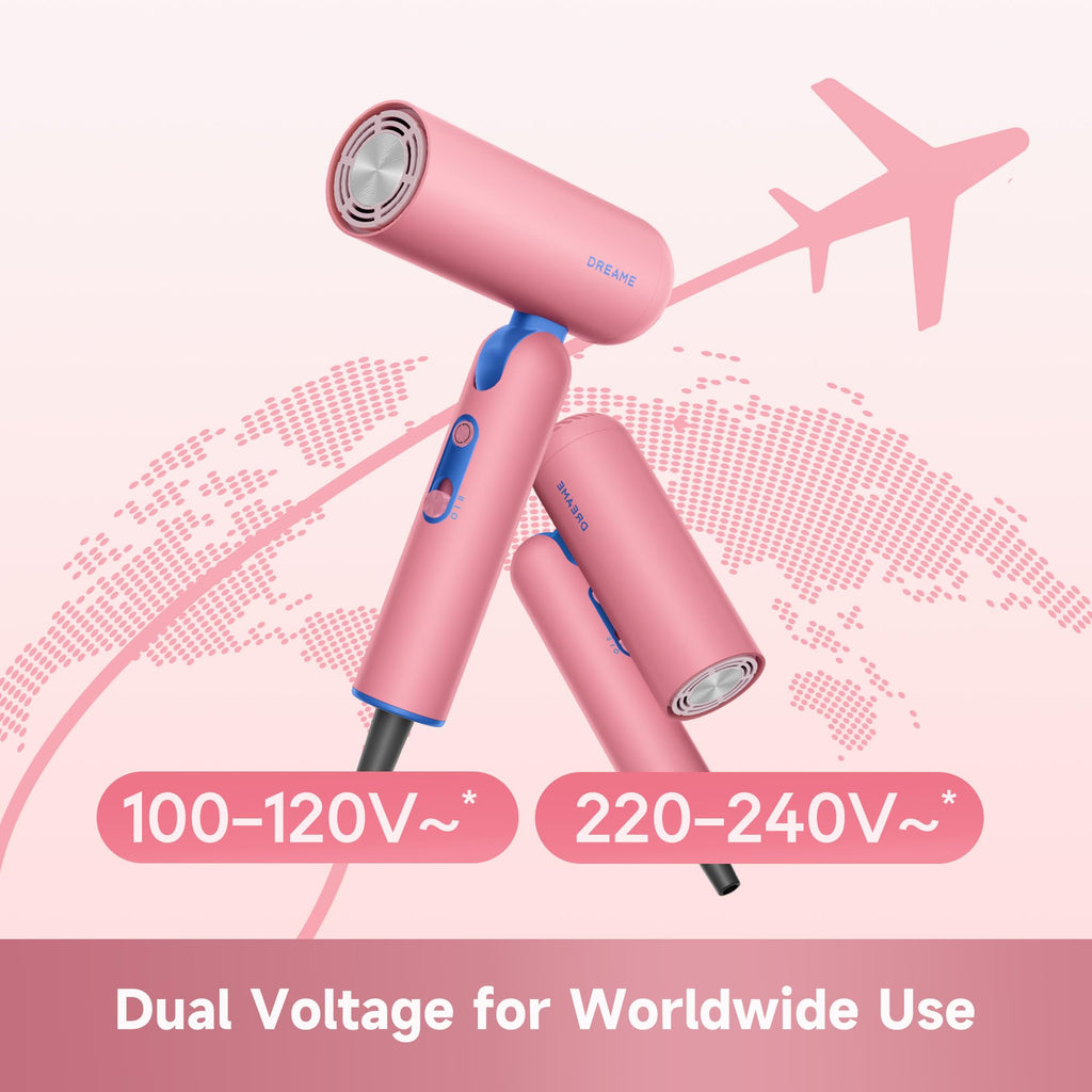Dreame Pocket Cake Dual Voltage Hair Dryer with Diffuser, Travel Blow Dryer