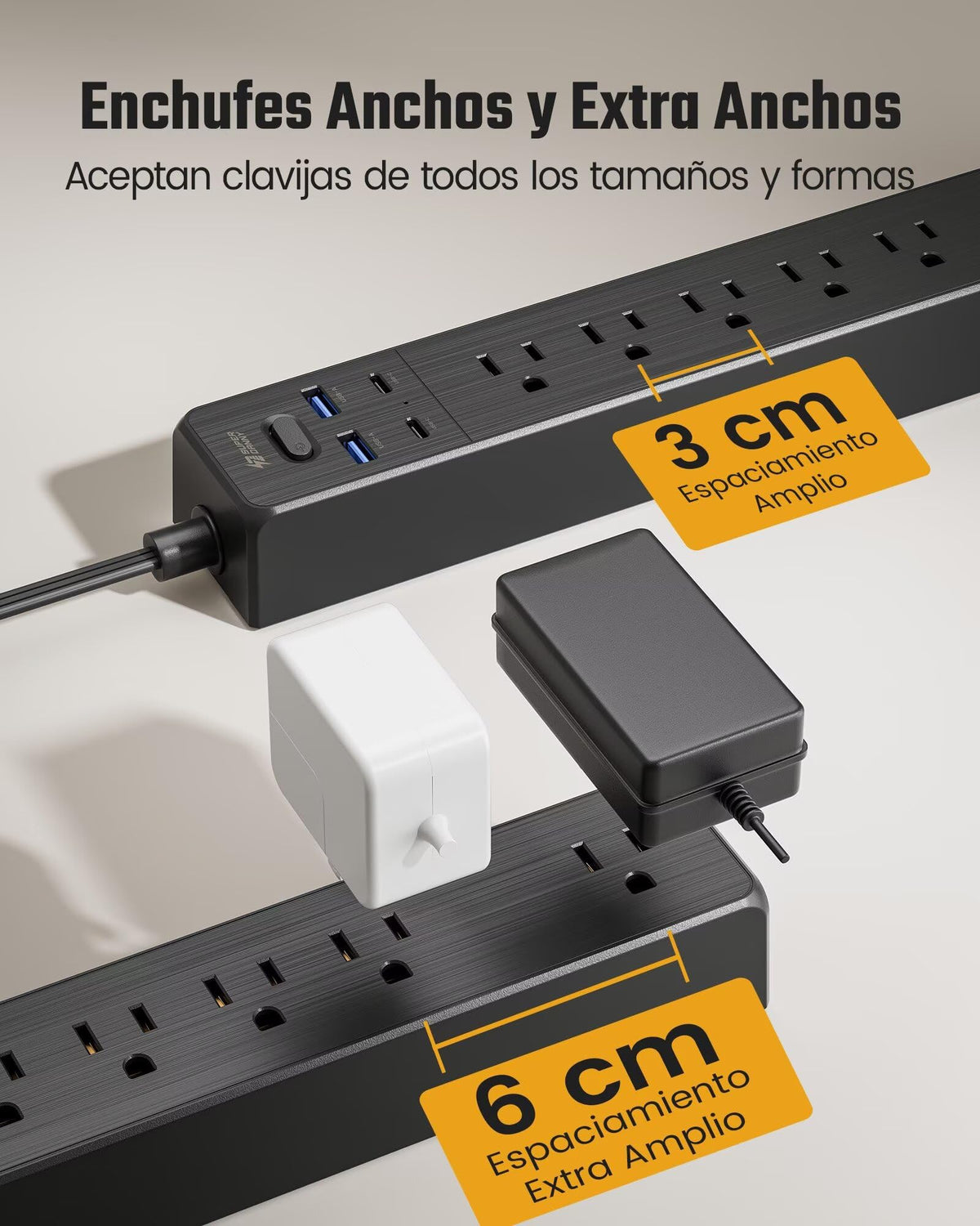 SUPERDANNY 6Ft Thin Extension Cord, Flat Plug Surge Protector Power Strip