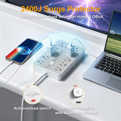 6 FT Flat Plug Surge Protector Power Strip,11 AC Outlets with 6 USB Ports