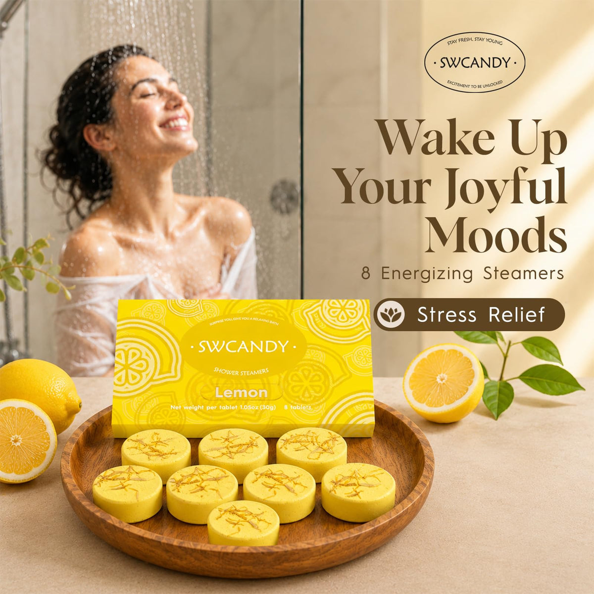 SWCANDY Sandalwood Shower Steamers 8 Pack, Home Spa Self Care