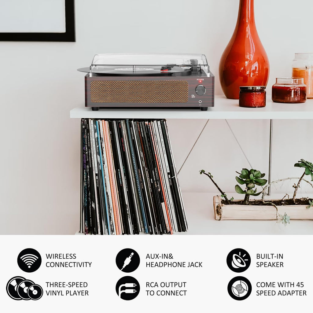 Seasonlife® Record Player for Vinyl Turntable with Speakers,Pale Purple