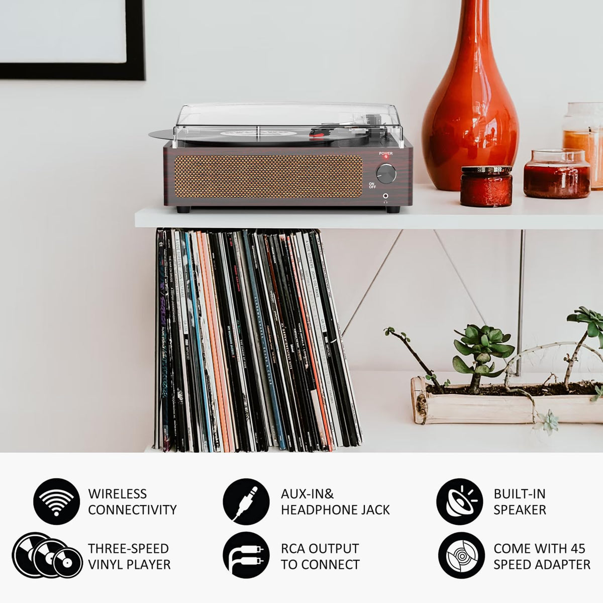 Seasonlife® Record Player for Vinyl Turntable with Speakers,Pale Purple