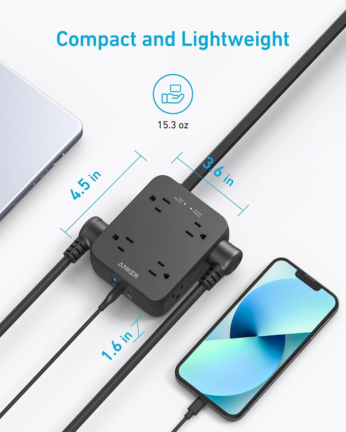 Anker Power Strip with 2000J Surge Protector, Outlet Extender, 20W, 8AC