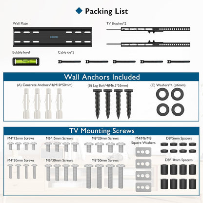 BONTEC TV Wall Bracket, Tilting TV Wall Mount for 23-60 Inch TVs, 45 kg