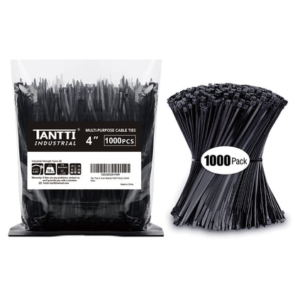 Zip Ties 4 inch (200 Pack), Small Zip Ties with 18 lb Tensile Strength, Black, by Tantti Supply