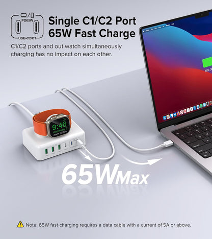 USB Fast Charger Block 50% Smaller 100W Max 6-Port GaN USB Charging Station