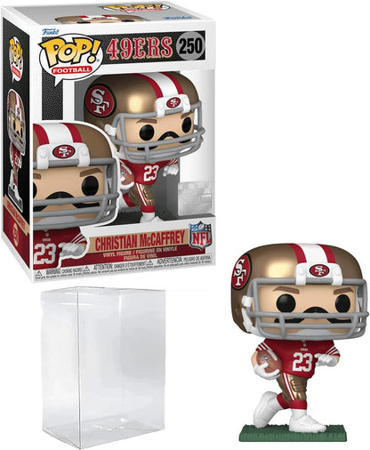 Christian McCaffrey #250 Funko POP! Football San Francisco 49ers Figurine Bundle with HOFSM Protector Case