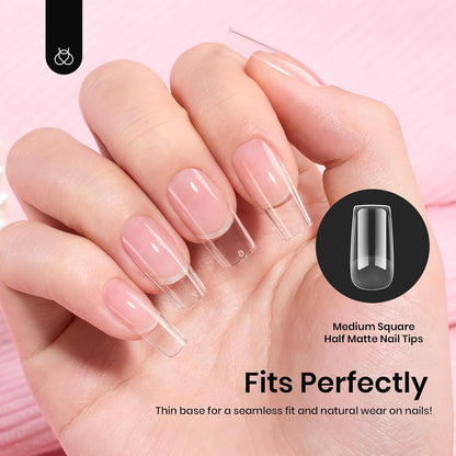 Beetles Soft Gel Nail Kit Almond Short 288pcs 12 Sizes Nail Tips with Glue
