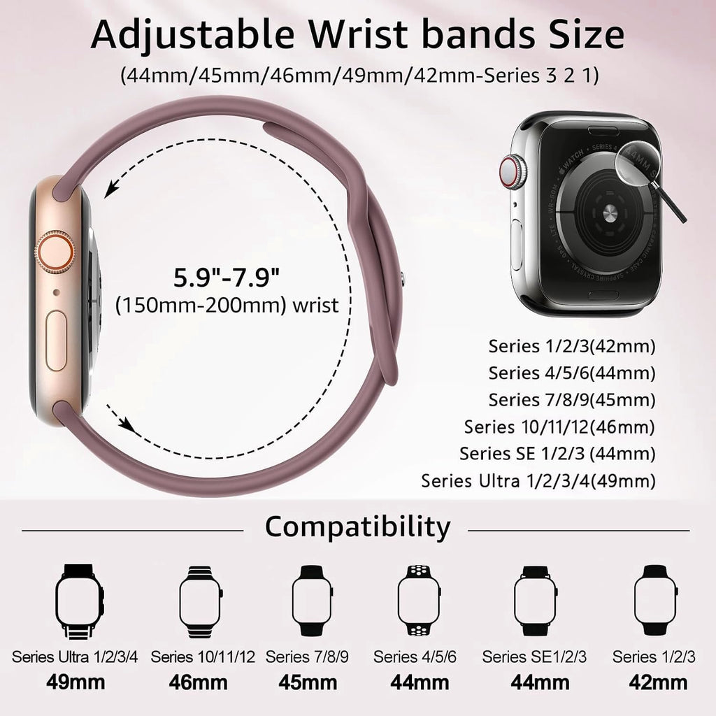 6 Pack Sport Silicone Bands Compatible with Apple Watch Band for Women Men