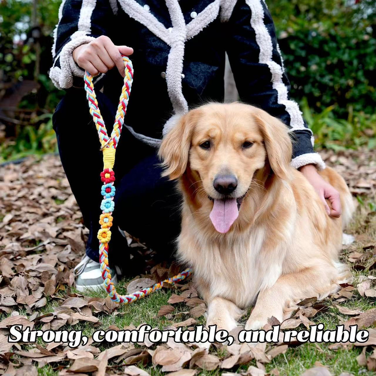 5FT Braided Cotton Rope Leash for Small, Medium and Large Dogs, Red & White Twist
