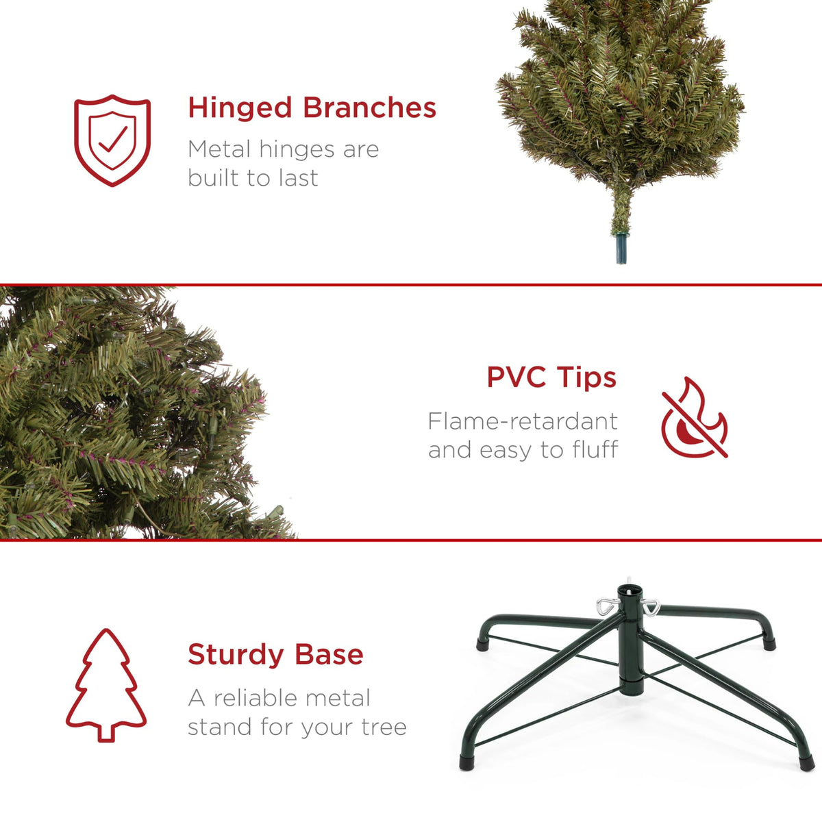 Best Choice Products Artificial Christmas Tree, 6ft Premium Unlit Realistic Spruce Holiday Décor w/Dense Branches, Easy Assembly, Metal Base - Green Spruce