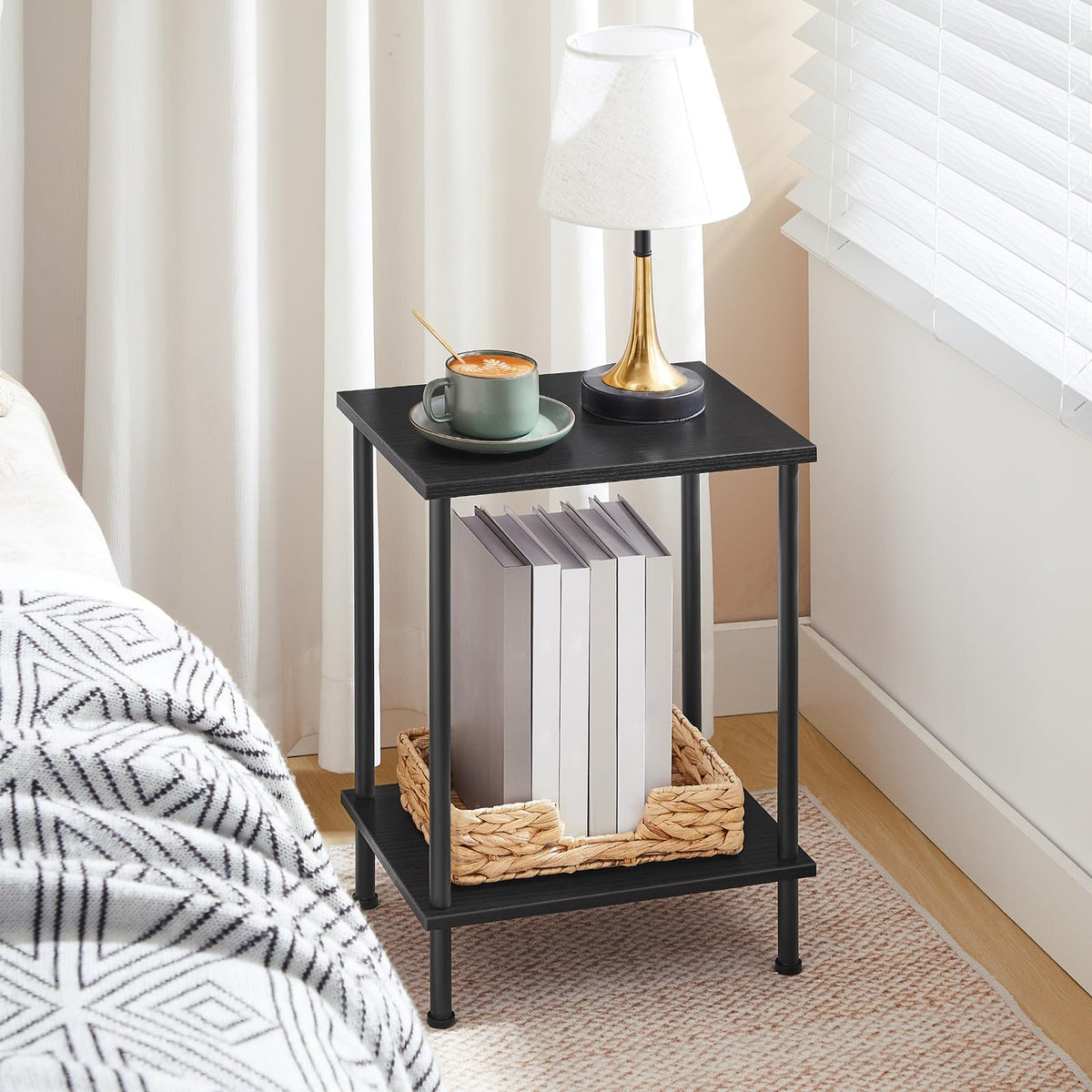 HOOBRO End Table, Small Side Table, Nightstand with 2-Layer Storage Shelves, Sofa Table for Small Spaces, Living Room, Bedroom, Stable Frame, Easy Assembly, Rustic Brown BF09BZ01