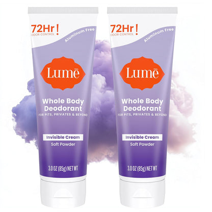 Lume Whole Body Deodorant - Cream Tube - 3 oz, 2 pk (Soft Powder)