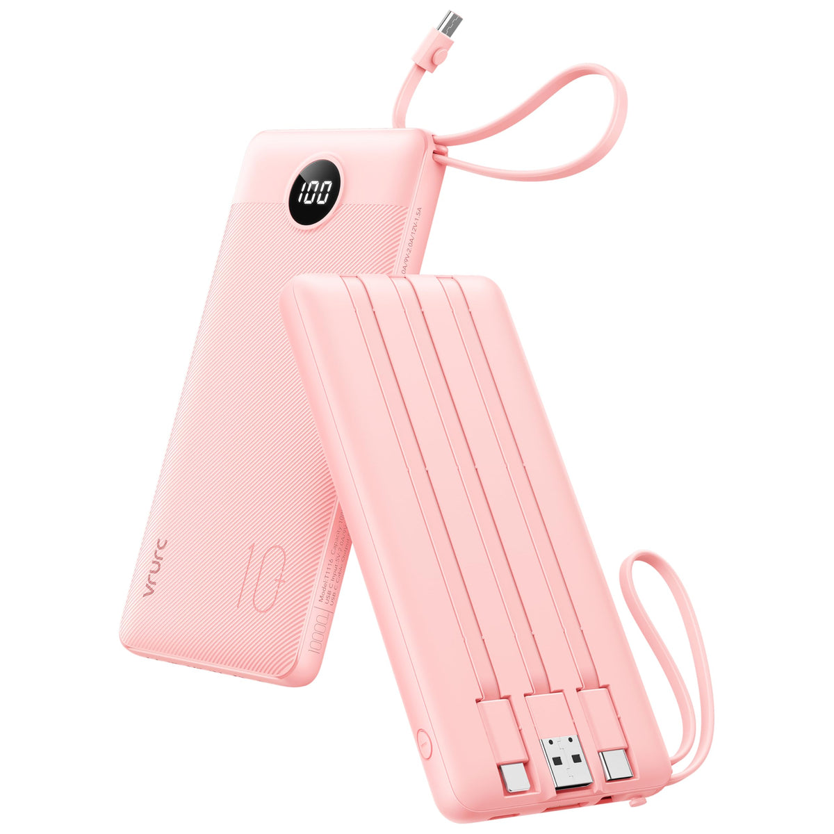 VRURC Portable Charger, Built in 4 Cables & Lanyard Power Bank 10000mAh