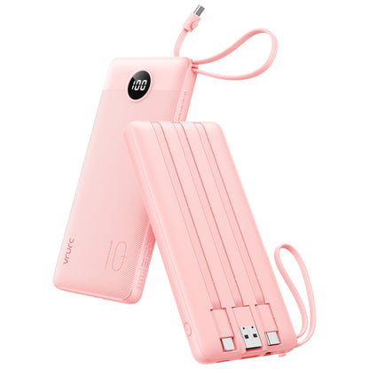 VRURC Portable Charger, Built in 4 Cables & Lanyard Power Bank 10000mAh