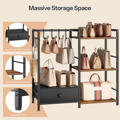HOOBRO Purse Organizer Rack for Closet, 3-Tier Handbag Storage Stand