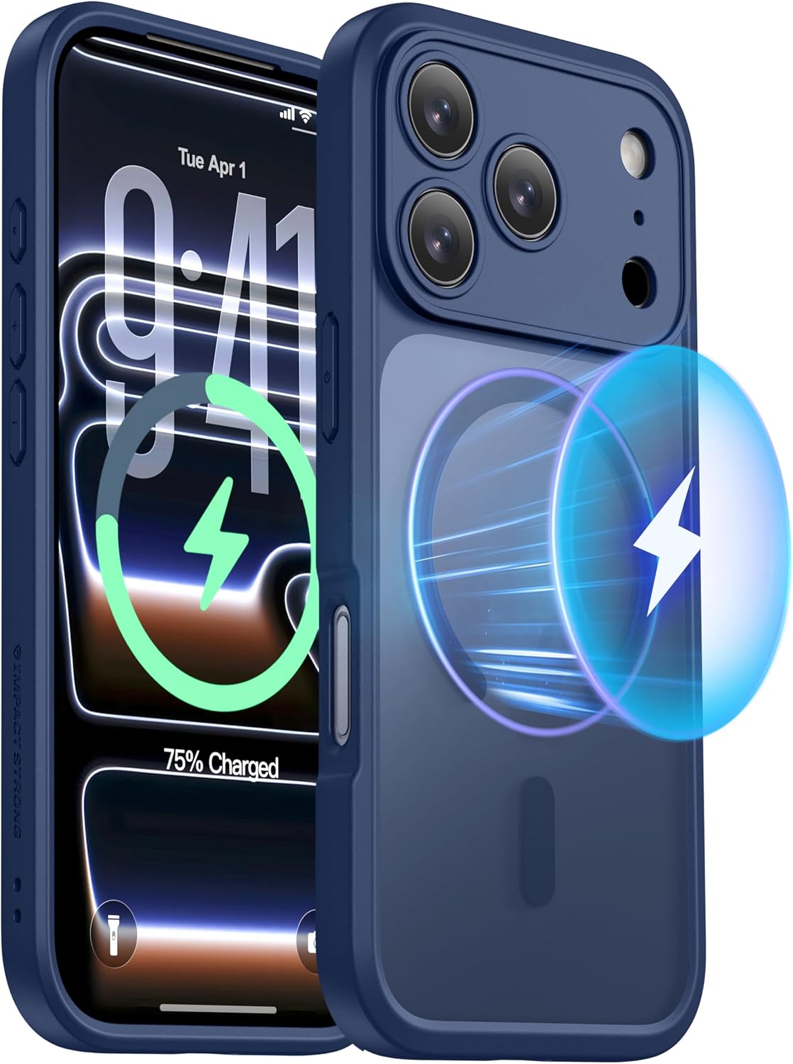 ImpactStrong Magnetic Guard Designed for iPhone 17 Air Case [Camera Protection] [Military Grade Drop Tested] [Compatible with MagSafe] Slim Translucent Matte Phone Case (6.6") - Navy Blue