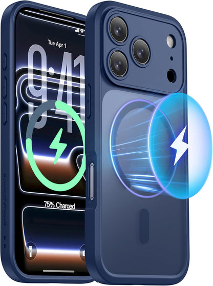 ImpactStrong Magnetic Guard Designed for iPhone 17 Air Case [Camera Protection] [Military Grade Drop Tested] [Compatible with MagSafe] Slim Translucent Matte Phone Case (6.6") - Navy Blue
