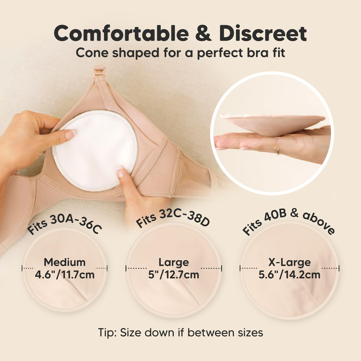 Organic Nursing Pads, 14 Washable Breast Pads,Wash Bag (Neutrals, XL 5.6")