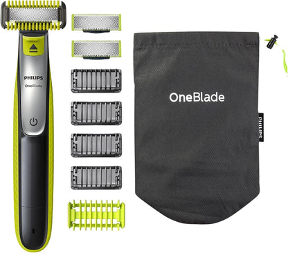 Philips OneBlade Hybrid Body and Face Stubble Trimmer with 4 x Lengths, 2 Extra Blade and Travel Pouch,