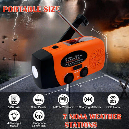 2000mAh Wind Up Solar Radio, Emergency Weather Radio,FM/AM Hand Crank Radio