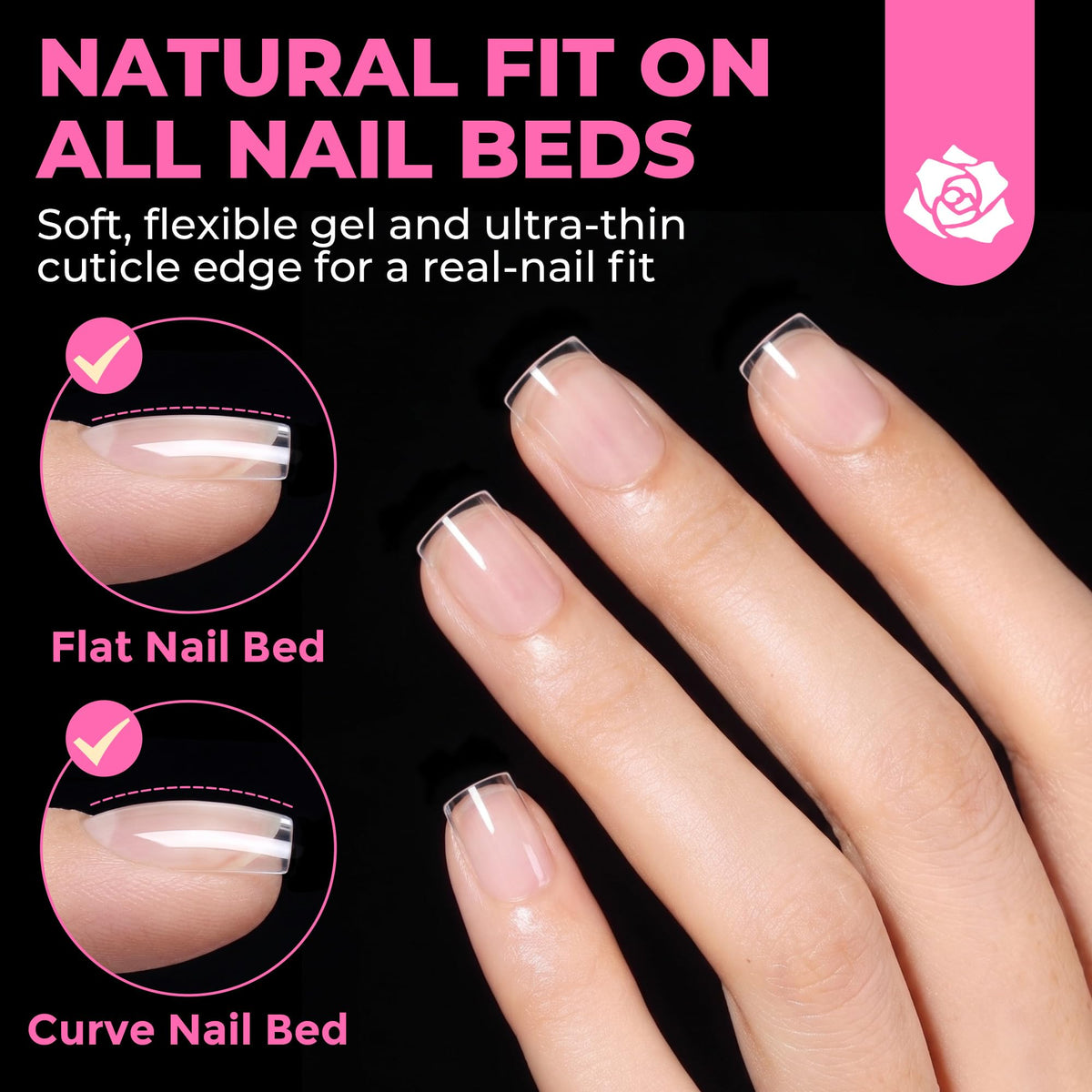 UNA GELLA Short Sharp Square Nail Tips 504pcs X-Soft Flat Square Nails