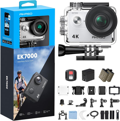 AKASO EK7000 4K30FPS 20MP WiFi Action Camera with EIS Ultra HD 131FT Waterproof Underwater Camera Remote Control 4X Zoom Support External Microphone