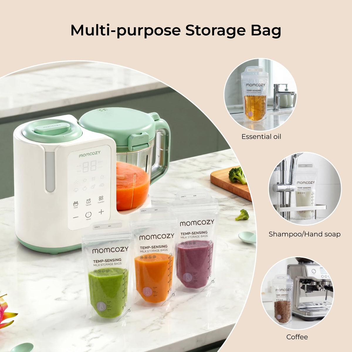 Momcozy Breastmilk Storing Bags, Temp-Sensing Breastfeeding, 6oz 120pcs
