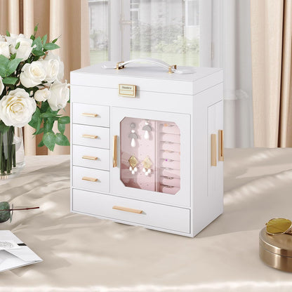 HOOBRO Jewelry Box with Mirror, 6-Layer Jewelry Organizer Box, Glass Window