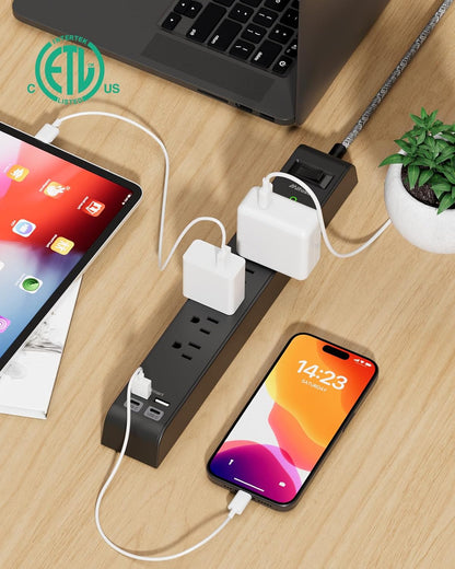 2 Pack 20FT Power Strip Surge Protector, Extension Cord Multiple Outlets