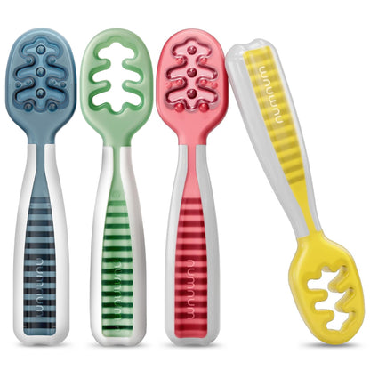 NumNum Baby Spoons Self Feeding 6 Months, 2-Pack Blue/Orange