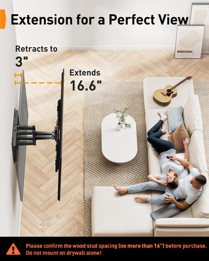 Perlegear Full Motion TV Wall Mount with Power Strip for 60–120 Inch TVs
