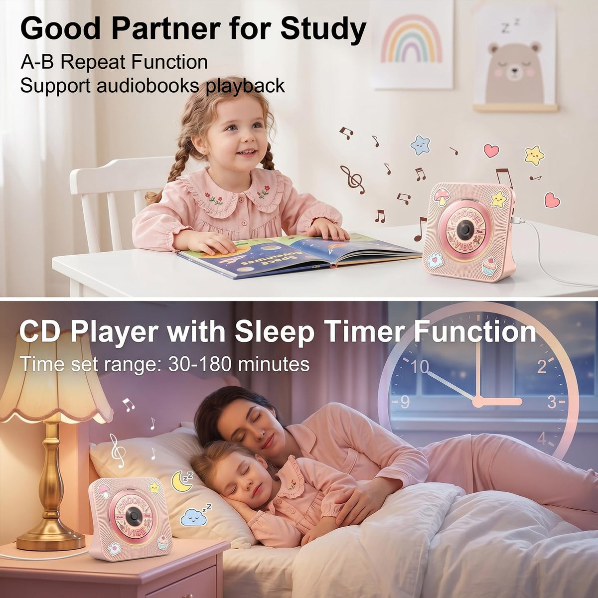 Gueray CD Player Portable Bluetooth Desktop CD Player for Home (Black)