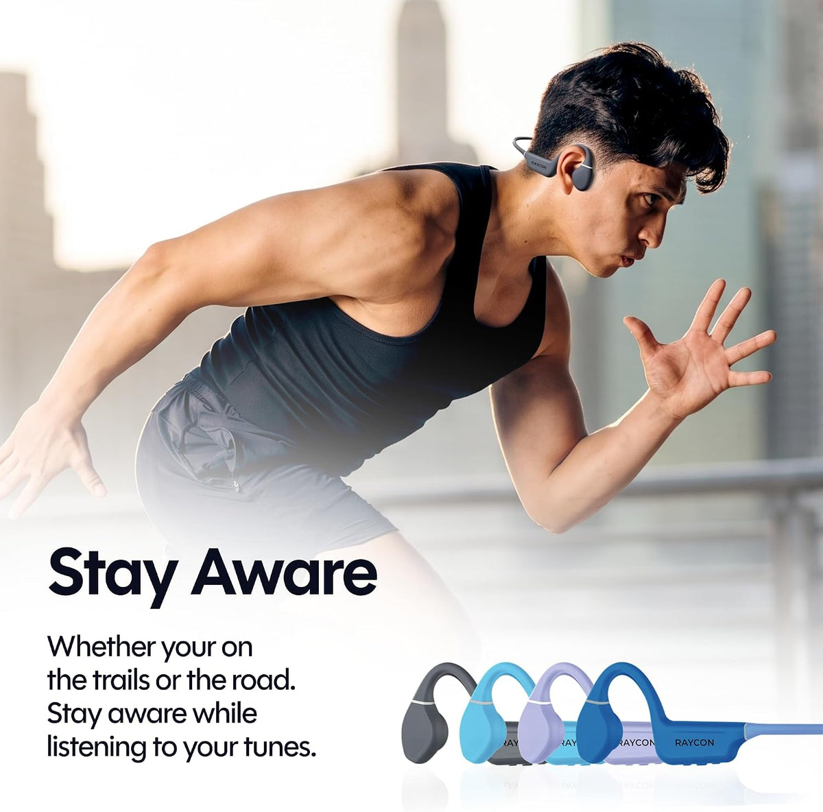Raycon Bone Conduction Headphones - Open Ear Running Headphones & Bluetooth Earbuds, Sweat & Water-Resistant with Mic (Gray)