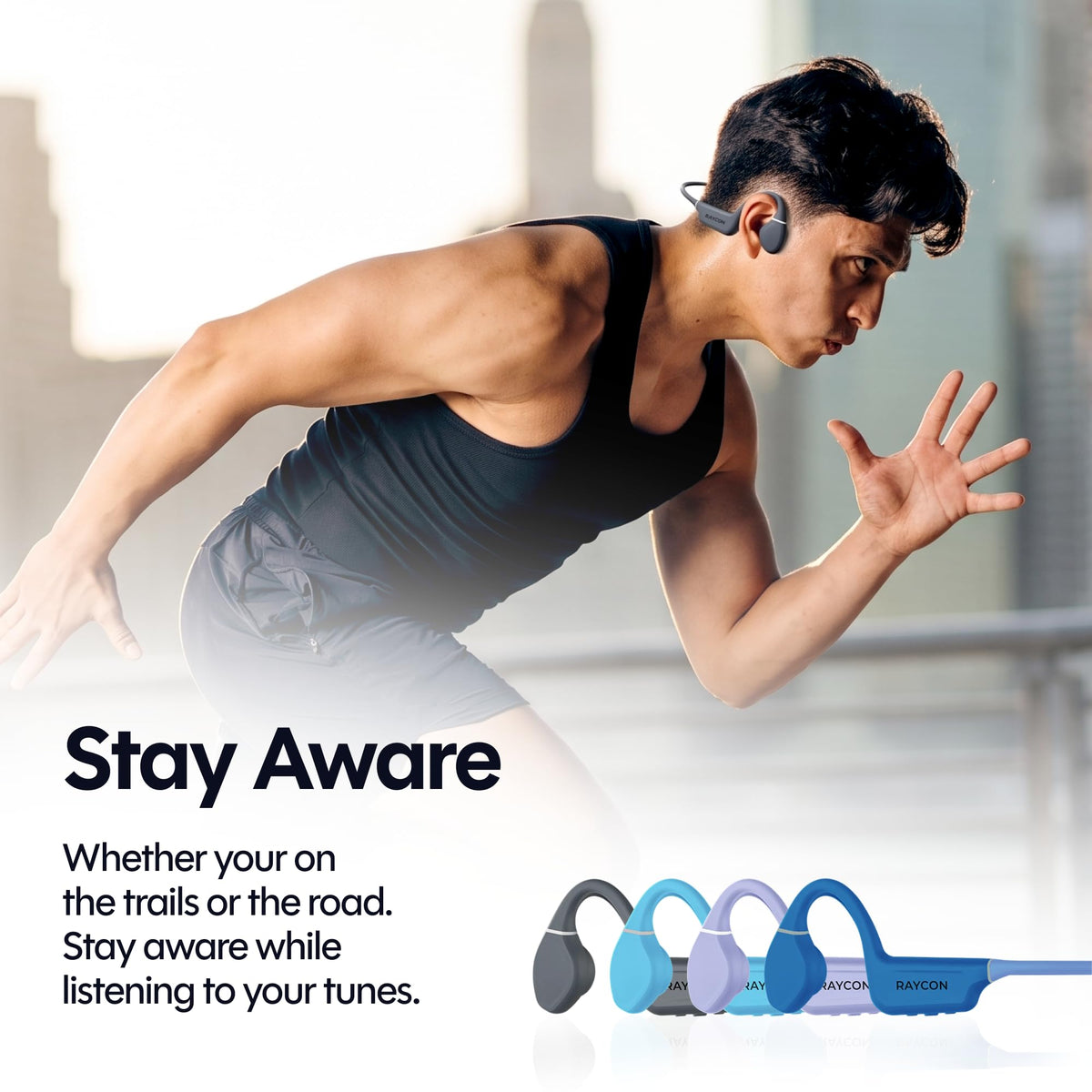 Raycon Bone Conduction Headphones - Open Ear Running Headphones & Bluetooth Earbuds, Sweat & Water-Resistant with Mic (Gray)