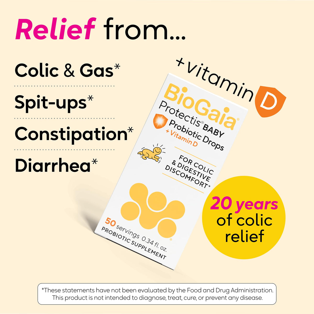 BioGaia Baby Probiotic Drops + Vitamin D | Colic & Gas Relief | 50 Servings