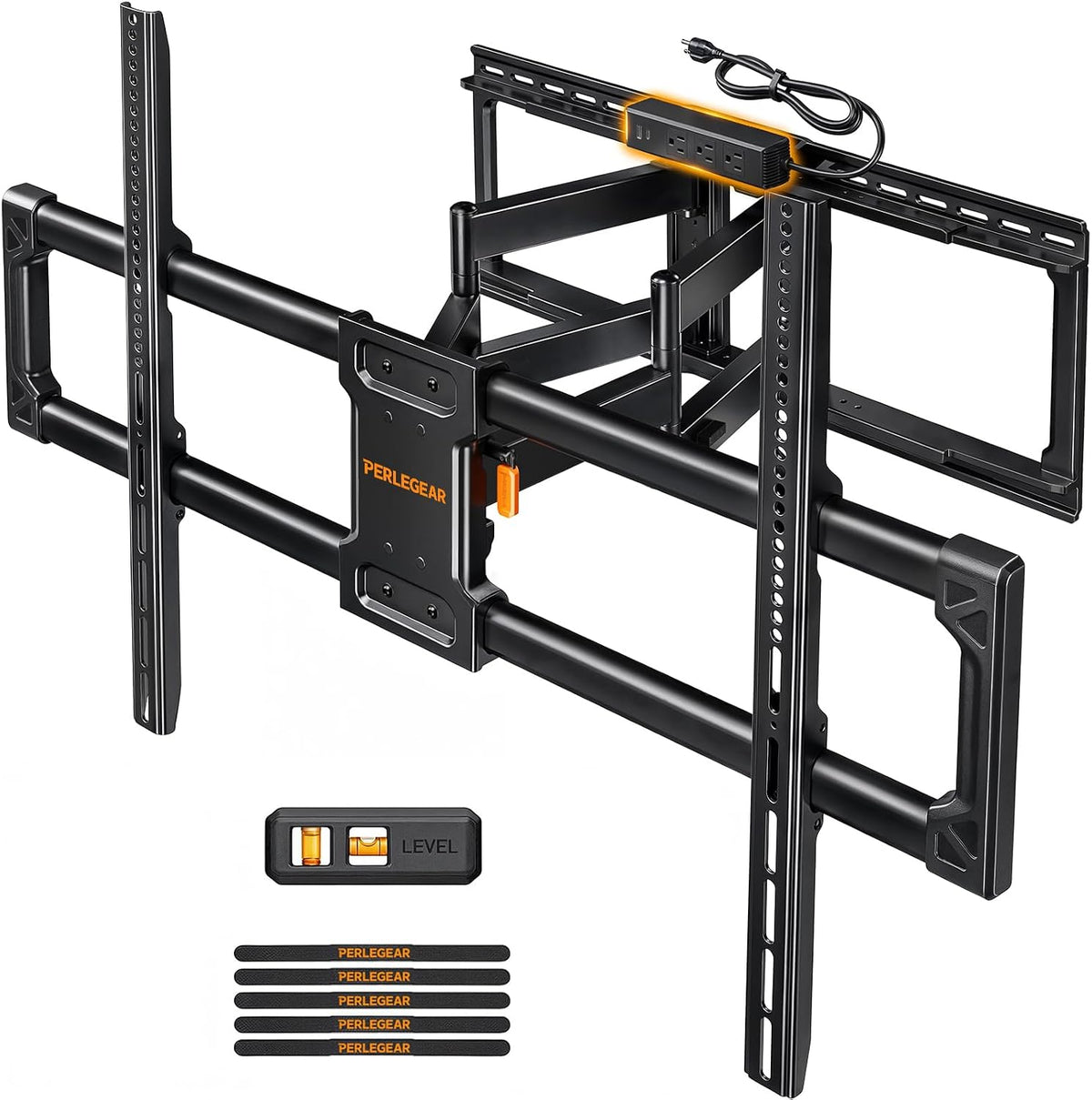 Perlegear Full Motion TV Wall Mount with Power Strip for 60–120 Inch TVs