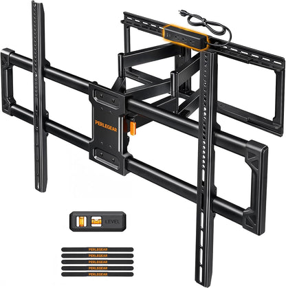 Perlegear Full Motion TV Wall Mount with Power Strip for 60–120 Inch TVs