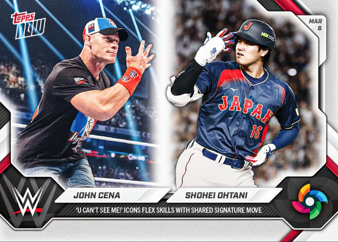 2026 Topps Now World Baseball Classic John Cena/Shohei Ohtani #WBCO "U Cant See Me!" Icons Flex Skills With Shared Signature Baseball Card