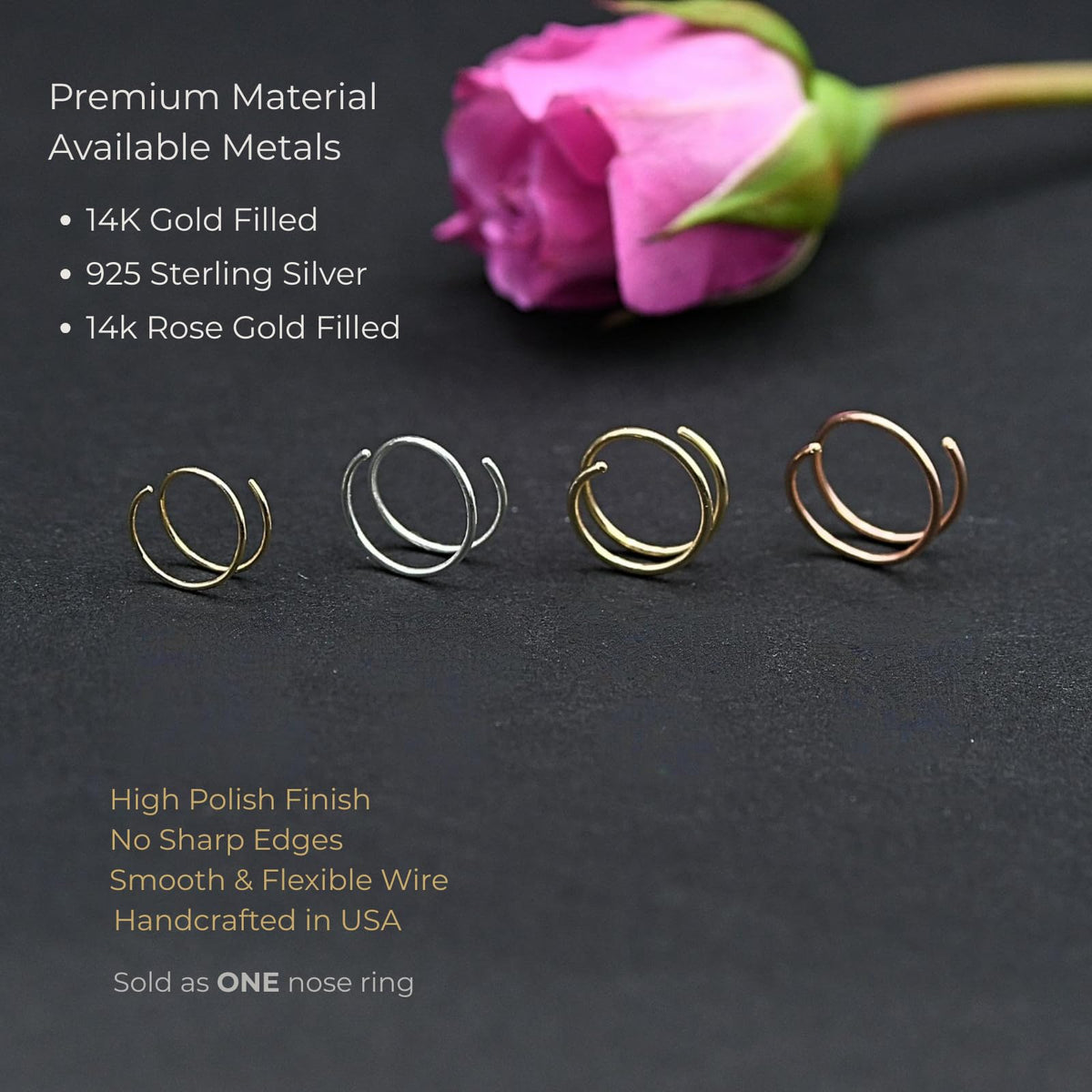 Double Hoop Nose Ring, 14K Gold Filled/Sterling Silver,20G/22G,6mm/7mm/8mm