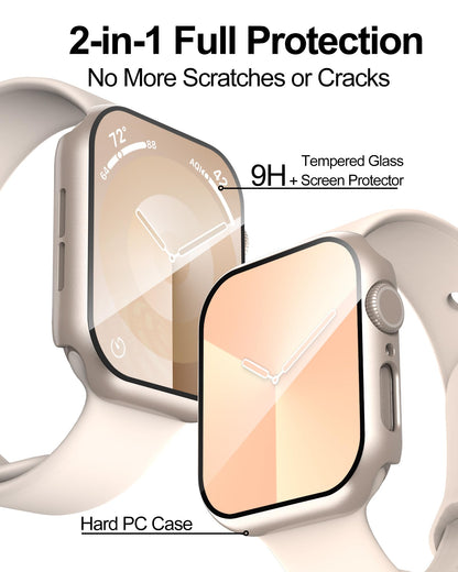 Smiling 2 Pack Case Compatible with Apple Watch Series 9 (2023)/Series 8 /Series 7 45mm with Tempered Glass Screen Protector, Hard PC Case Overall Protective Cover- Starlight