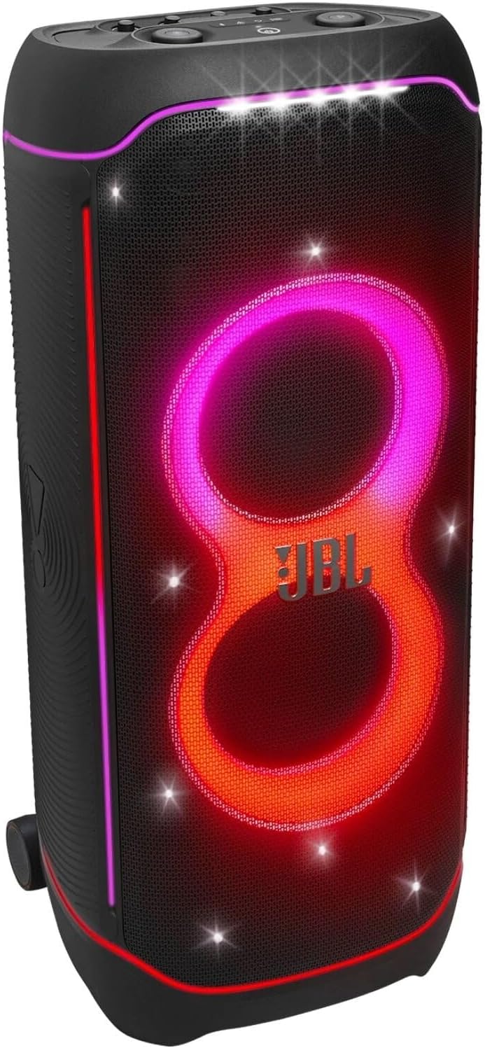 JBL Partybox Ultimate - Multi Purpose Party Speaker, with Wi-fi & Bluetooth Connectivity, Wireless, Lightshow, IPx4 Slashproof, Dual Mic & Guitar Inputs, Handle & Sturdy Wheels, Black