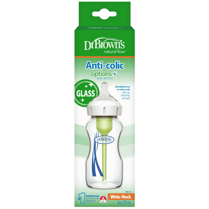 Dr. Brown's Anti-Colic Options+ Wide-Neck Glass Baby Bottle, 5 oz, 1-Pack