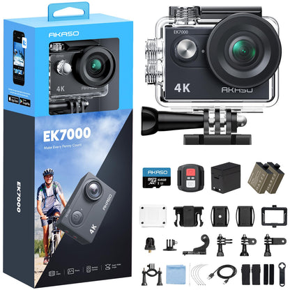 AKASO EK7000 4K30FPS 20MP WiFi Action Camera with EIS Ultra HD 131FT Waterproof Underwater Camera Remote Control 4X Zoom Support External Microphone