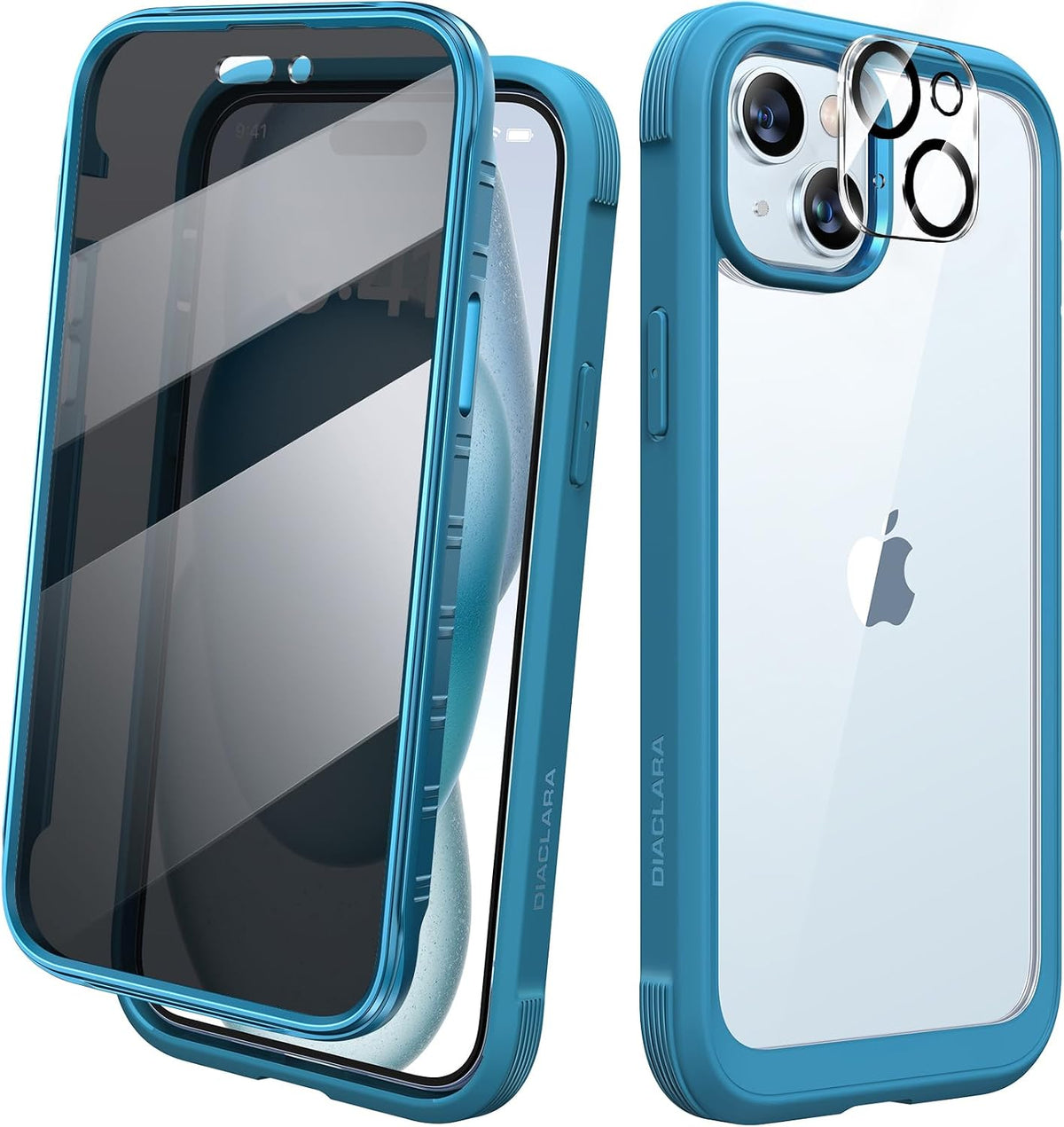 Diaclara Designed for iPhone 15 Plus Case 6.7 Inch, Full-Body Clear Bumper Cases w/Built-in Screen Protector, 360 Protective Rugged Case + Glass Camera Lens Protector,Mint Green