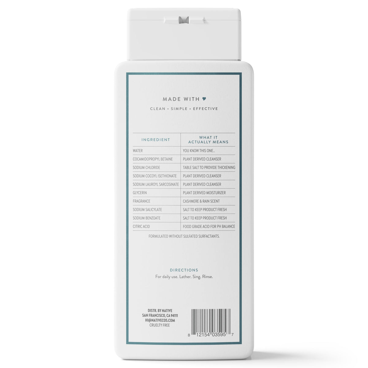 Native Clean Body Wash for Women & Men, Powder & Cotton Scent, 18 fl oz