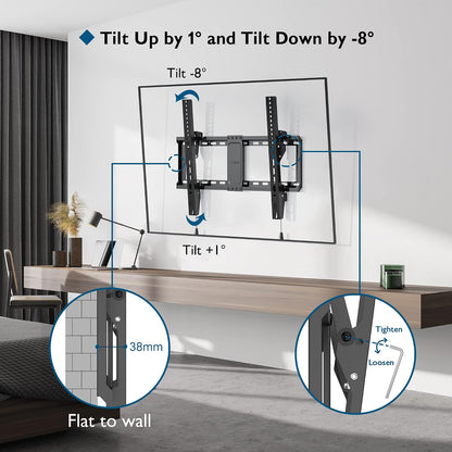 BONTEC TV Wall Bracket for 37-82 Inch TVs, Tilt TV Wall Mount, Up to 60 kg
