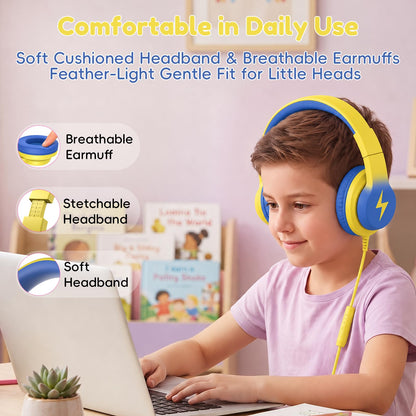 Candy Bila Wired Kids Headphones for School, Over-Ear for Boys Girls