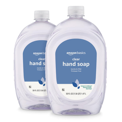 Amazon Basics Gentle & Mild Clear Liquid Hand Soap Refill, Triclosan-Free, Dermatologist-Tested, pH Balanced, Cruelty-Free, 50 Fluid Ounces, 1-Pack (Previously Solimo)